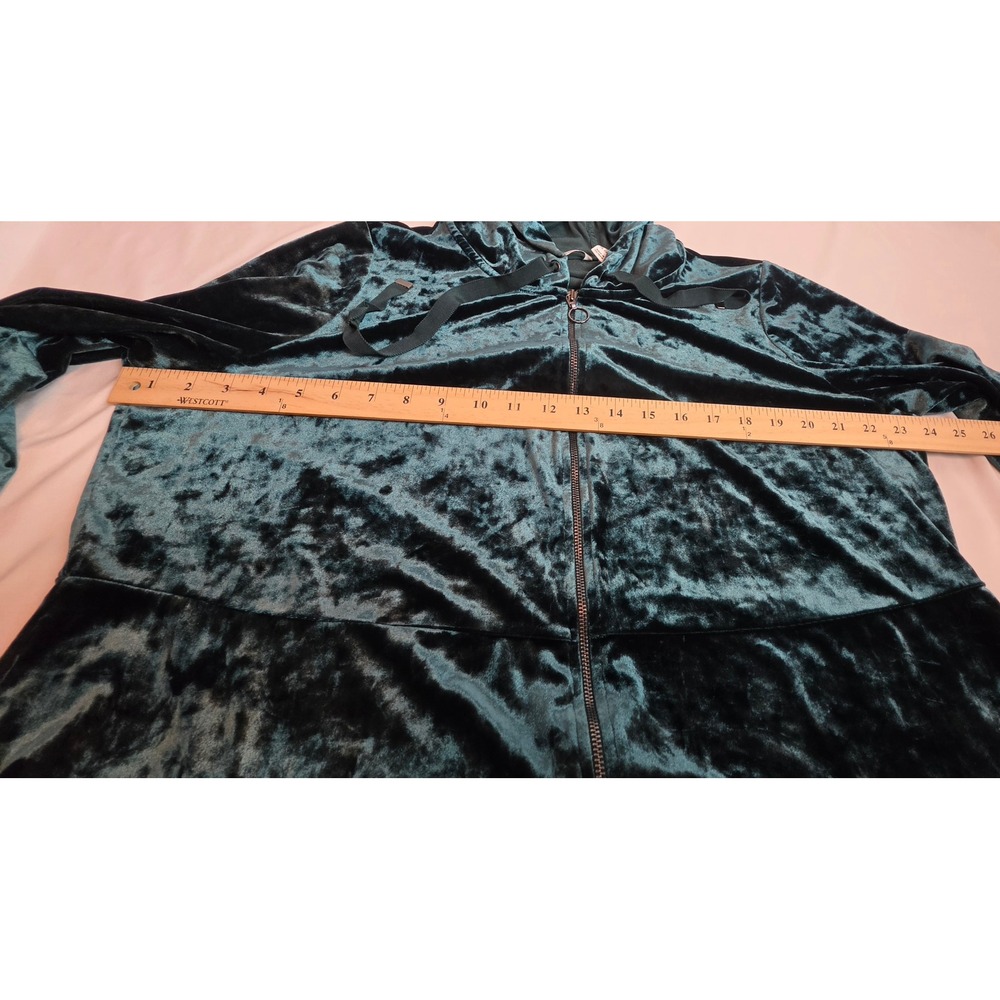 Isaac Mizrahi Live Teal Crushed Velvet Peplum Hoodie Zip Cardigan Whimsigoth 1X - Picture 5 of 5